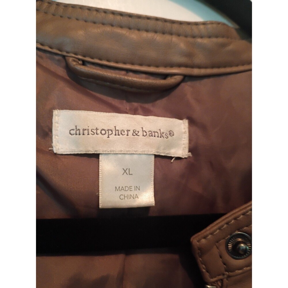 Christopher & Banks Women’s Brown Faux Leather Full Zip Jacket - Picture 7 of 8